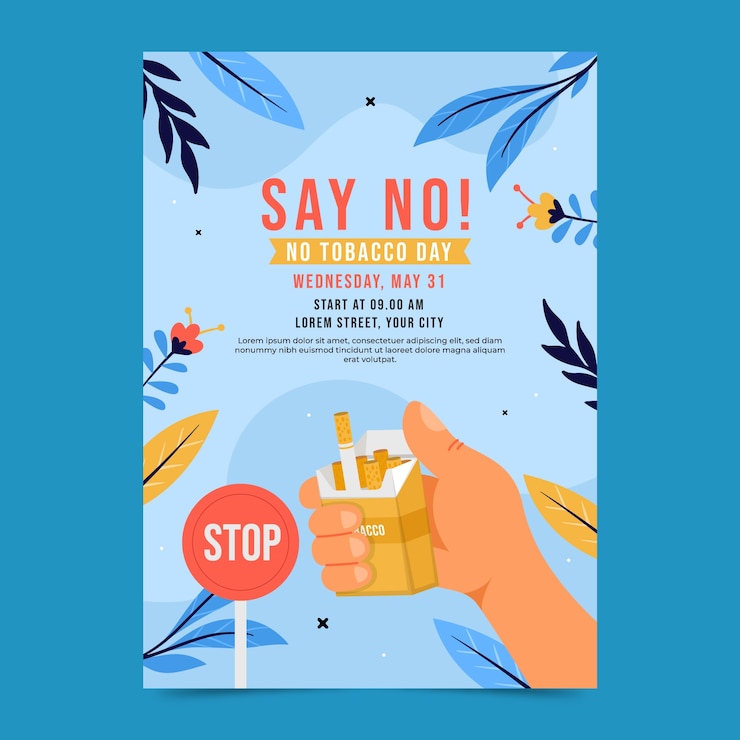 Vector gratuito plantilla de póster vertical plano para la concientización sobre el día sin tabaco