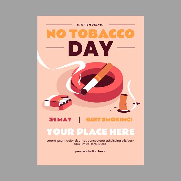 Plantilla de póster vertical plano para la concientización sobre el día sin tabaco