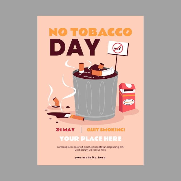 Plantilla de póster vertical plano para la concientización sobre el día sin tabaco