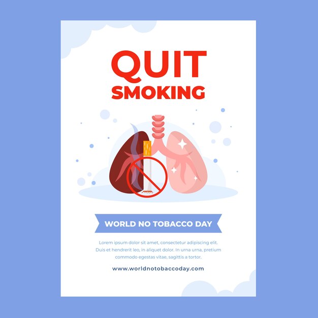 Plantilla de póster vertical plano para la concientización sobre el día sin tabaco