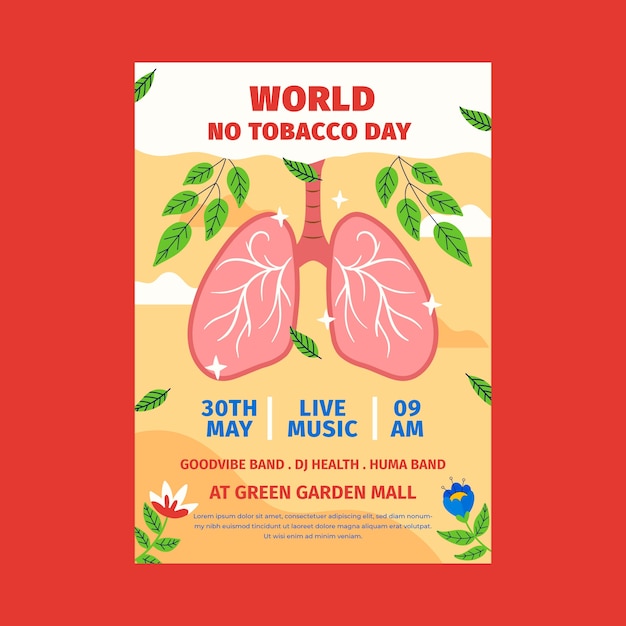 Vector gratuito plantilla de póster vertical plano para la concientización sobre el día sin tabaco