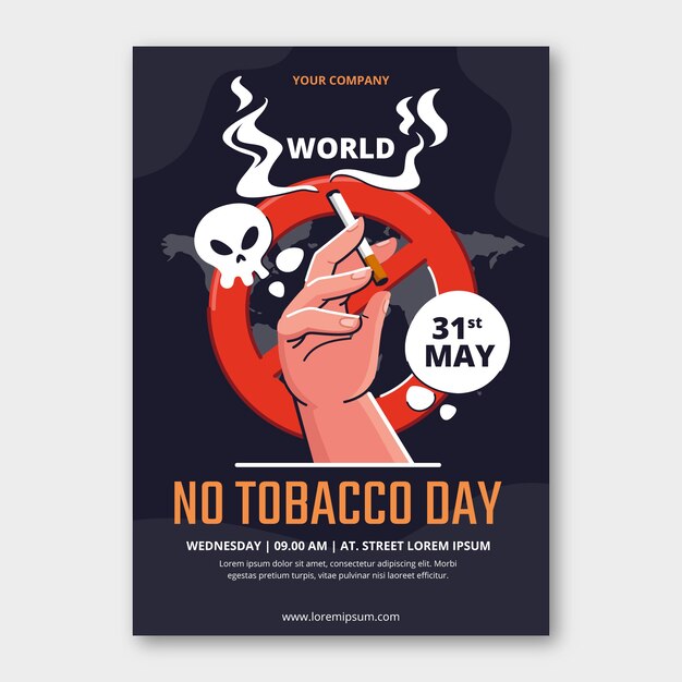 Plantilla de póster vertical plano para la concientización sobre el día sin tabaco