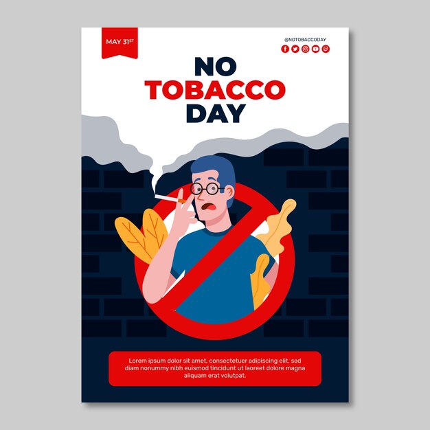 Plantilla de póster vertical plano para la concientización sobre el día sin tabaco