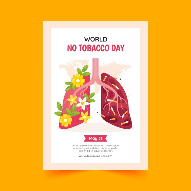 Plantilla de póster vertical plano para la concientización sobre el día sin tabaco