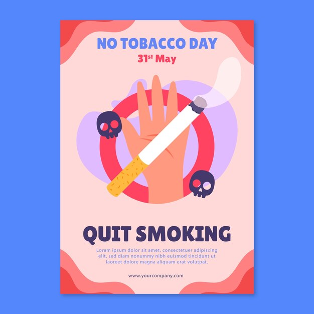 Plantilla de póster vertical plano para la concientización sobre el día sin tabaco