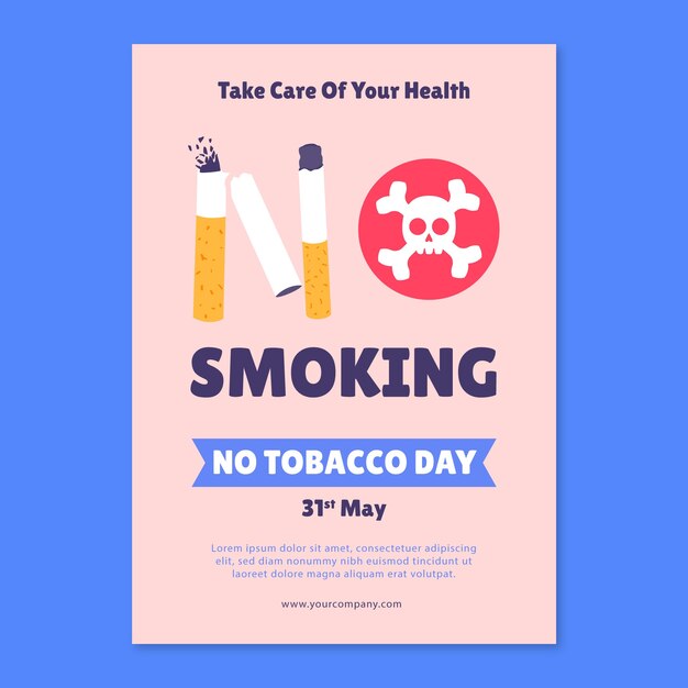 Plantilla de póster vertical plano para la concientización sobre el día sin tabaco