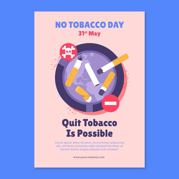 Plantilla de póster vertical plano para la concientización sobre el día sin tabaco