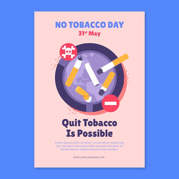 Plantilla de póster vertical plano para la concientización sobre el día sin tabaco