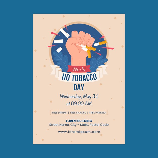 Plantilla de póster vertical plano para la concientización sobre el día sin tabaco