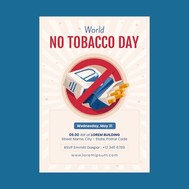 Plantilla de póster vertical plano para la concientización sobre el día sin tabaco