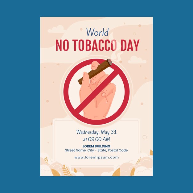 Plantilla de póster vertical plano para la concientización sobre el día sin tabaco