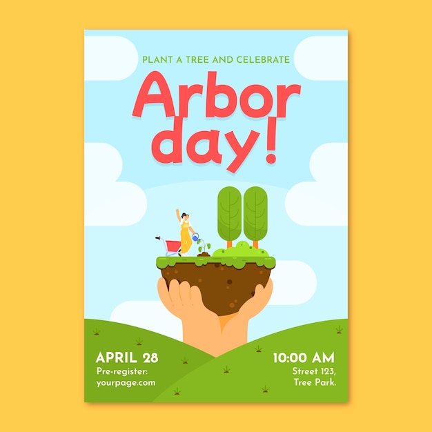 Vector gratuito plantilla de póster vertical plano del día del árbol