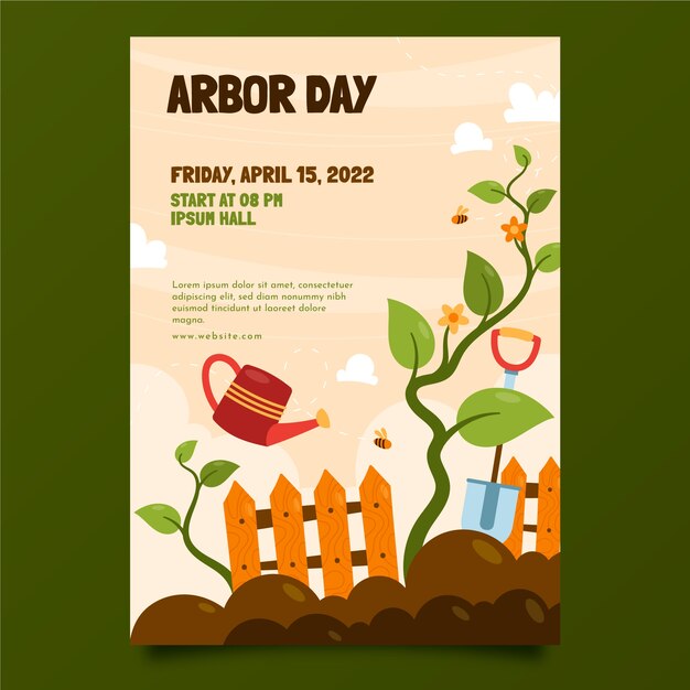 Plantilla de póster vertical plano del día del árbol