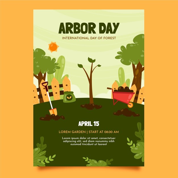 Plantilla de póster vertical plano del día del árbol