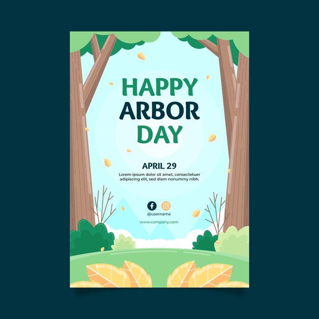 Plantilla de póster vertical plano del día del árbol