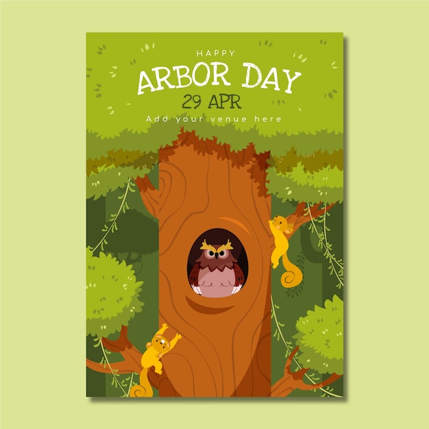 Plantilla de póster vertical plano del día del árbol