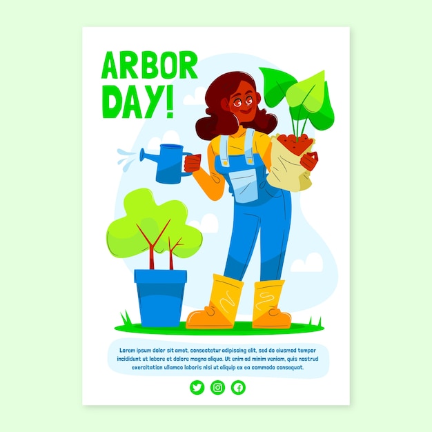 Vector gratuito plantilla de póster vertical plano del día del árbol