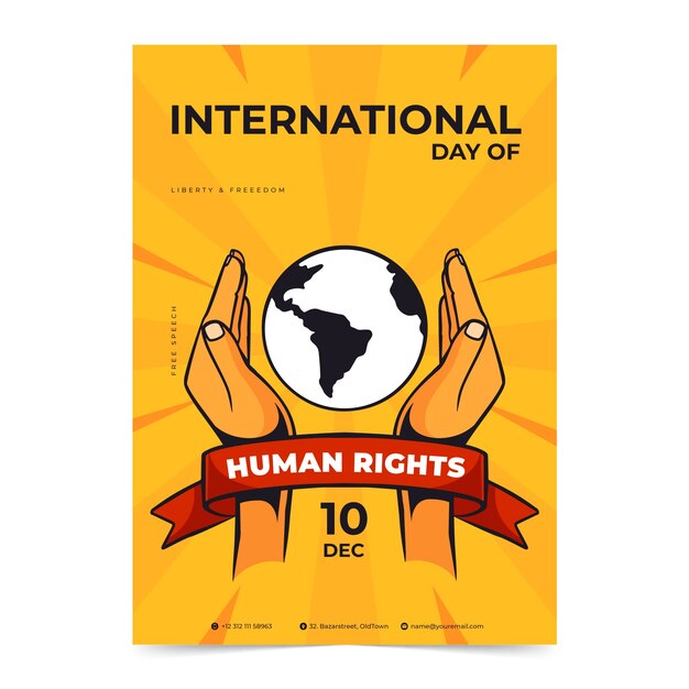 Plantilla de póster vertical plano para el día de los derechos humanos