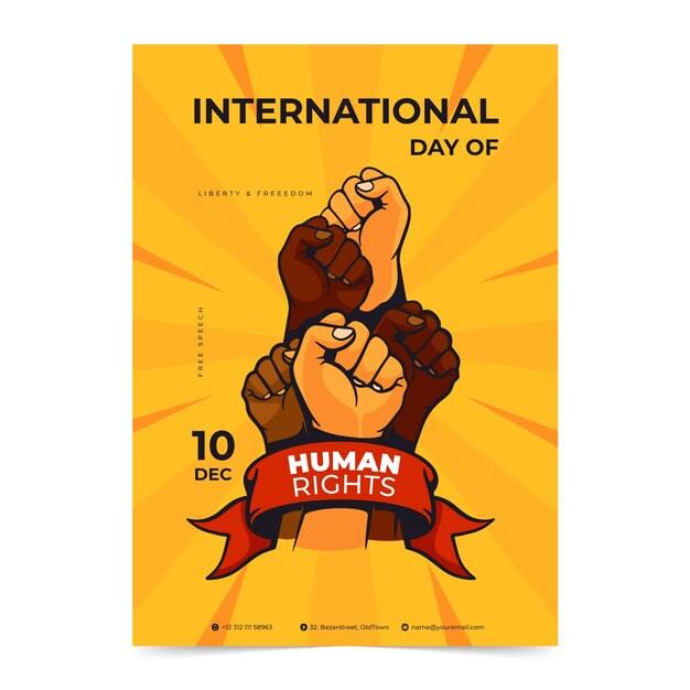 Plantilla de póster vertical plano para el día de los derechos humanos