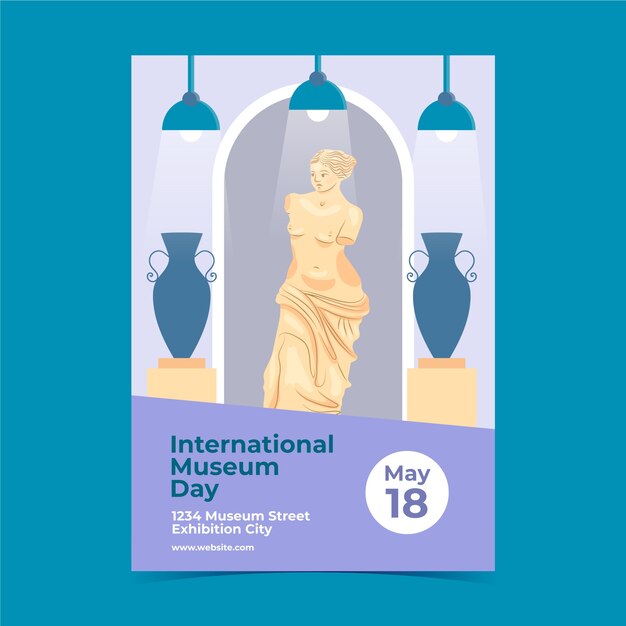 Plantilla de póster vertical plano para el día internacional de los museos