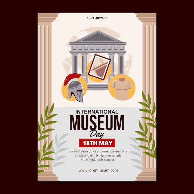 Plantilla de póster vertical plano para el día internacional de los museos