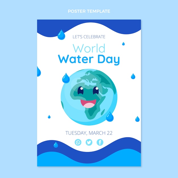 Plantilla de póster vertical plano del día mundial del agua