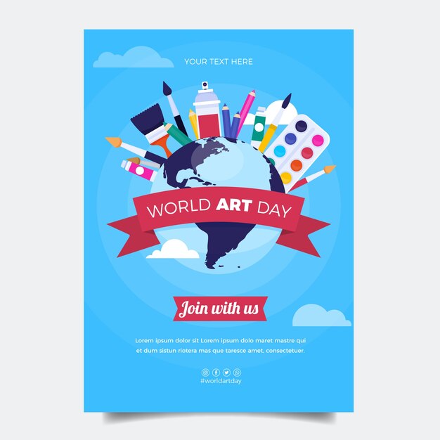 Vector gratuito plantilla de póster vertical plano del día mundial del arte