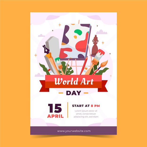 Vector gratuito plantilla de póster vertical plano del día mundial del arte