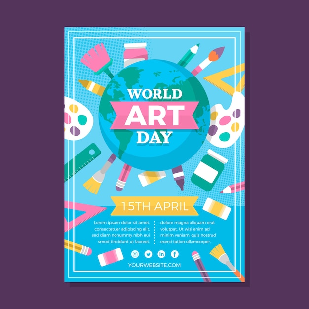 Vector gratuito plantilla de póster vertical plano del día mundial del arte