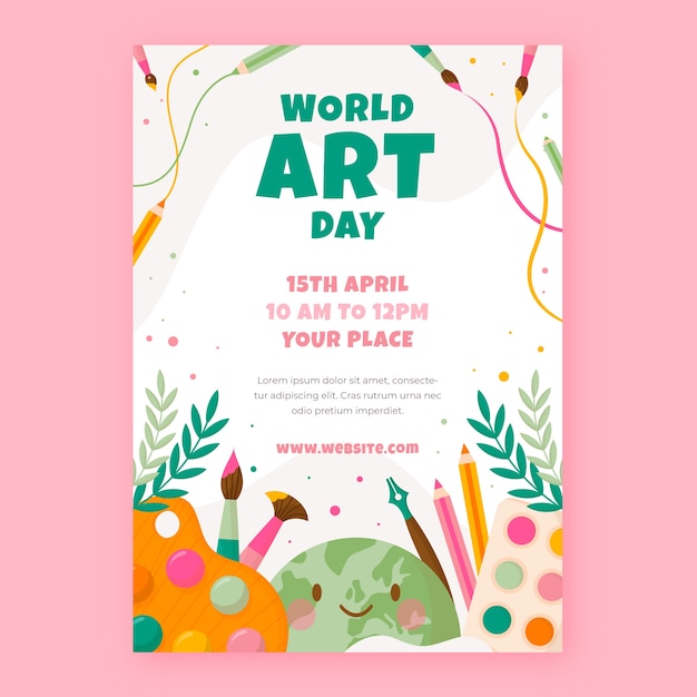 Vector gratuito plantilla de póster vertical plano del día mundial del arte