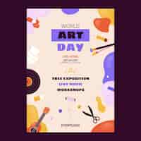Vector gratuito plantilla de póster vertical plano del día mundial del arte