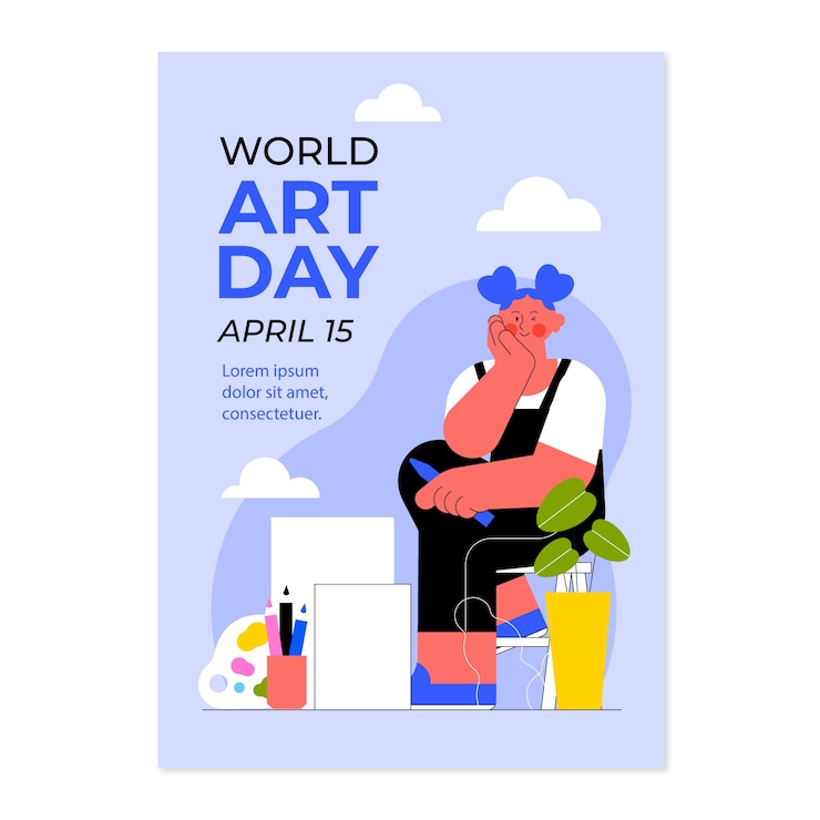 Vector gratuito plantilla de póster vertical plano del día mundial del arte