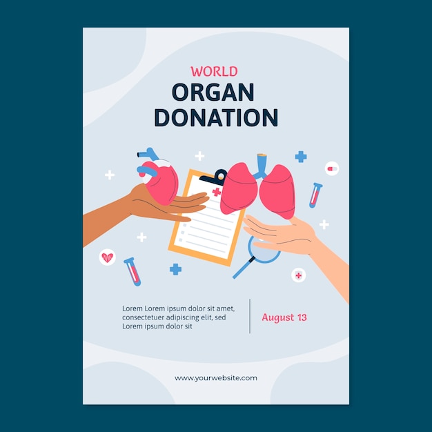 Plantilla de póster vertical plano para el día mundial de la donación de órganos