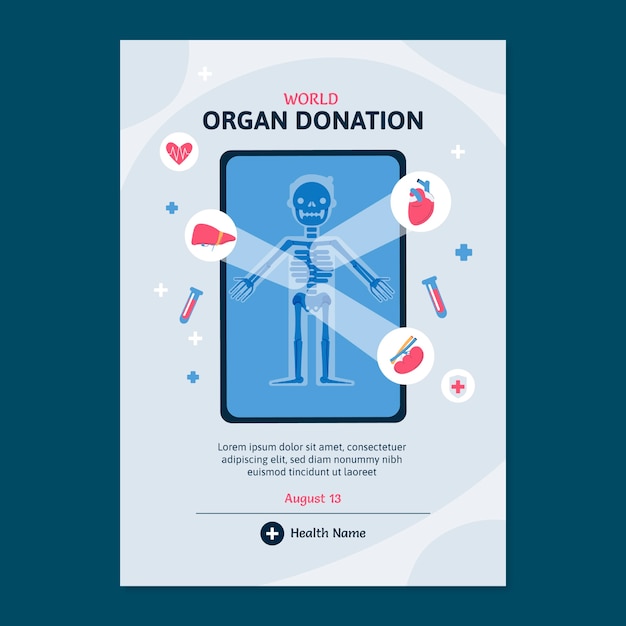 Plantilla de póster vertical plano para el día mundial de la donación de órganos