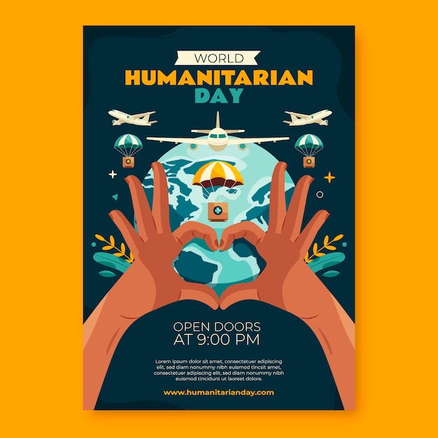 Plantilla de póster vertical plano para el día mundial humanitario