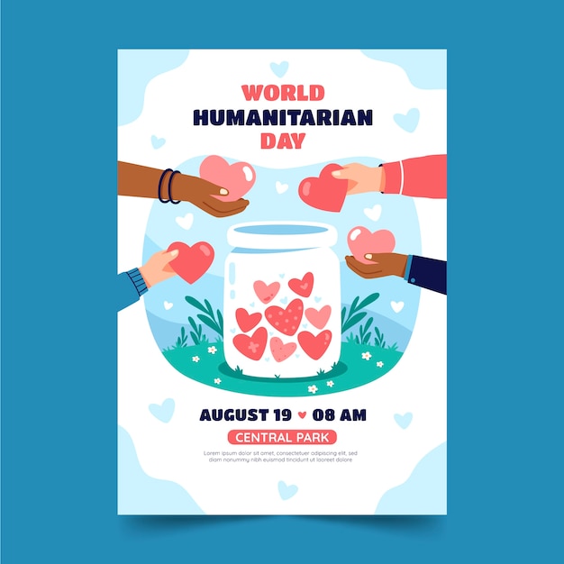 Vector gratuito plantilla de póster vertical plano para el día mundial humanitario