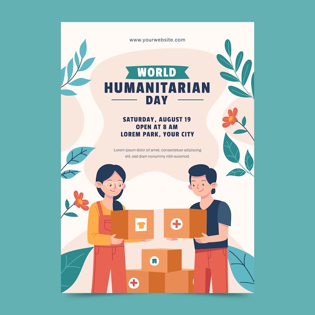 Vector gratuito plantilla de póster vertical plano para el día mundial humanitario