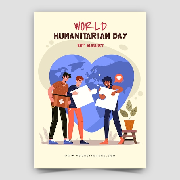 Plantilla de póster vertical plano para el día mundial humanitario