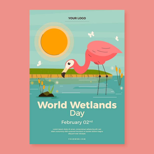 Vector gratuito plantilla de póster vertical plano para el día mundial de los humedales