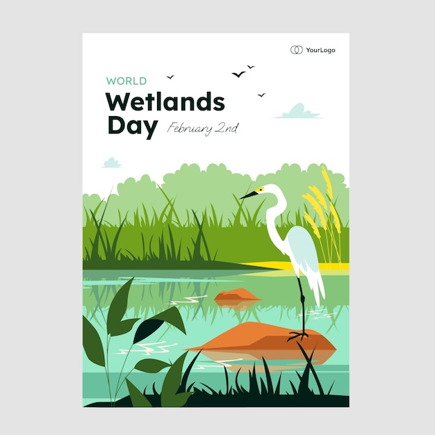 Vector gratuito plantilla de póster vertical plano del día mundial de los humedales