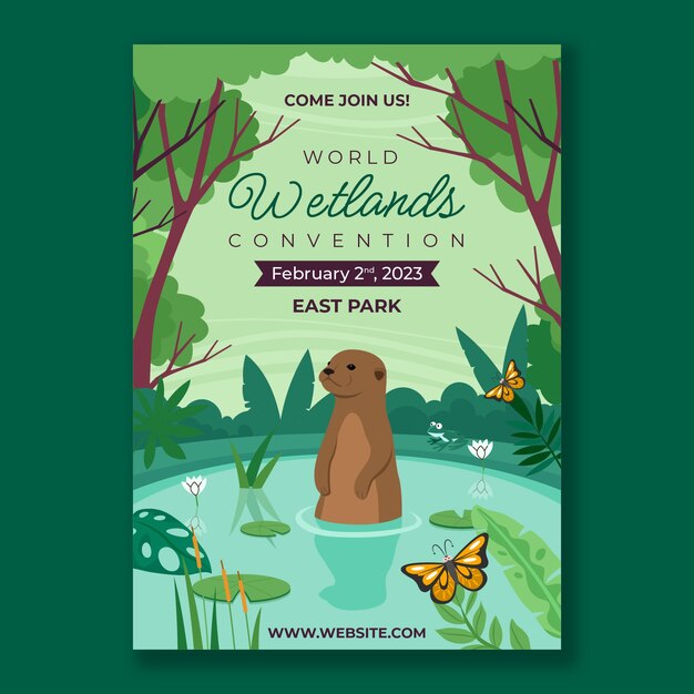 Plantilla de póster vertical plano del día mundial de los humedales