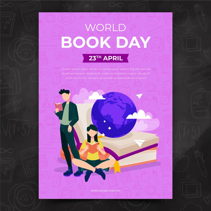 Vector gratuito plantilla de póster vertical plano del día mundial del libro