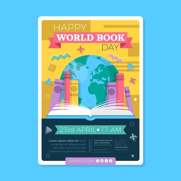 Vector gratuito plantilla de póster vertical plano del día mundial del libro