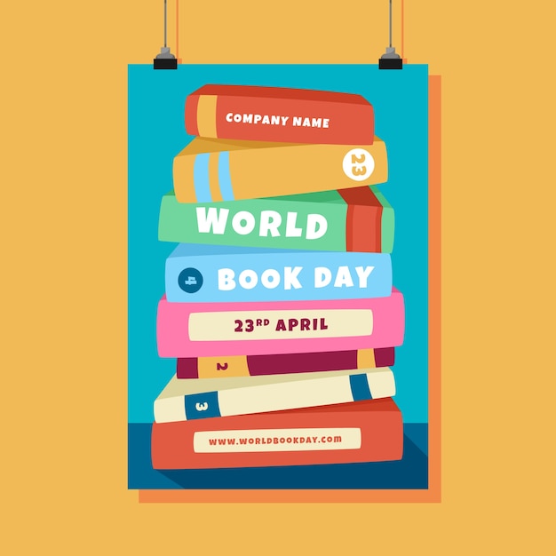 Vector gratuito plantilla de póster vertical plano del día mundial del libro