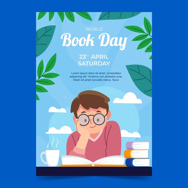 Plantilla de póster vertical plano del día mundial del libro