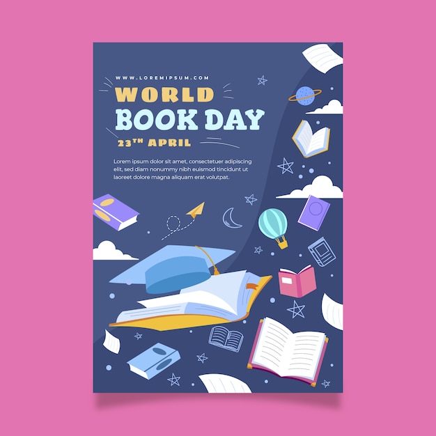 Vector gratuito plantilla de póster vertical plano del día mundial del libro