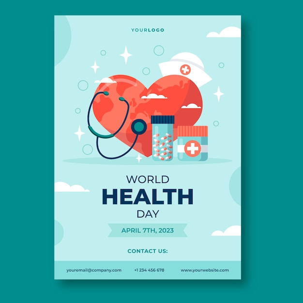 Plantilla de póster vertical plano para el día mundial de la salud
