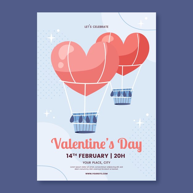 Plantilla de póster vertical plano para el día de san valentín