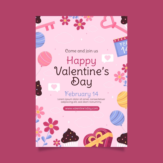 Plantilla de póster vertical plano para el día de san valentín