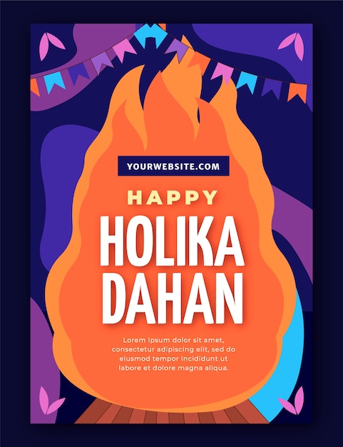 Plantilla de póster vertical plano feliz holika dahan